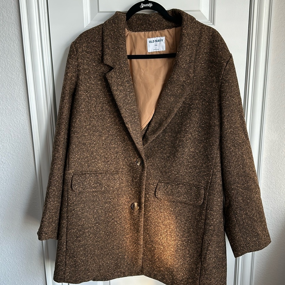 Old Navy Womens Long Sleeve Notch Collared Oversized Suit Blazer Brown Size XXL